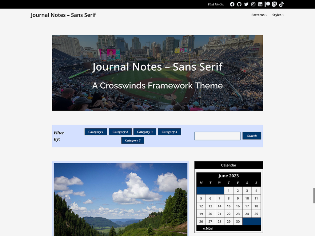 Screenshot of the sans serif version of the Journal Notes theme