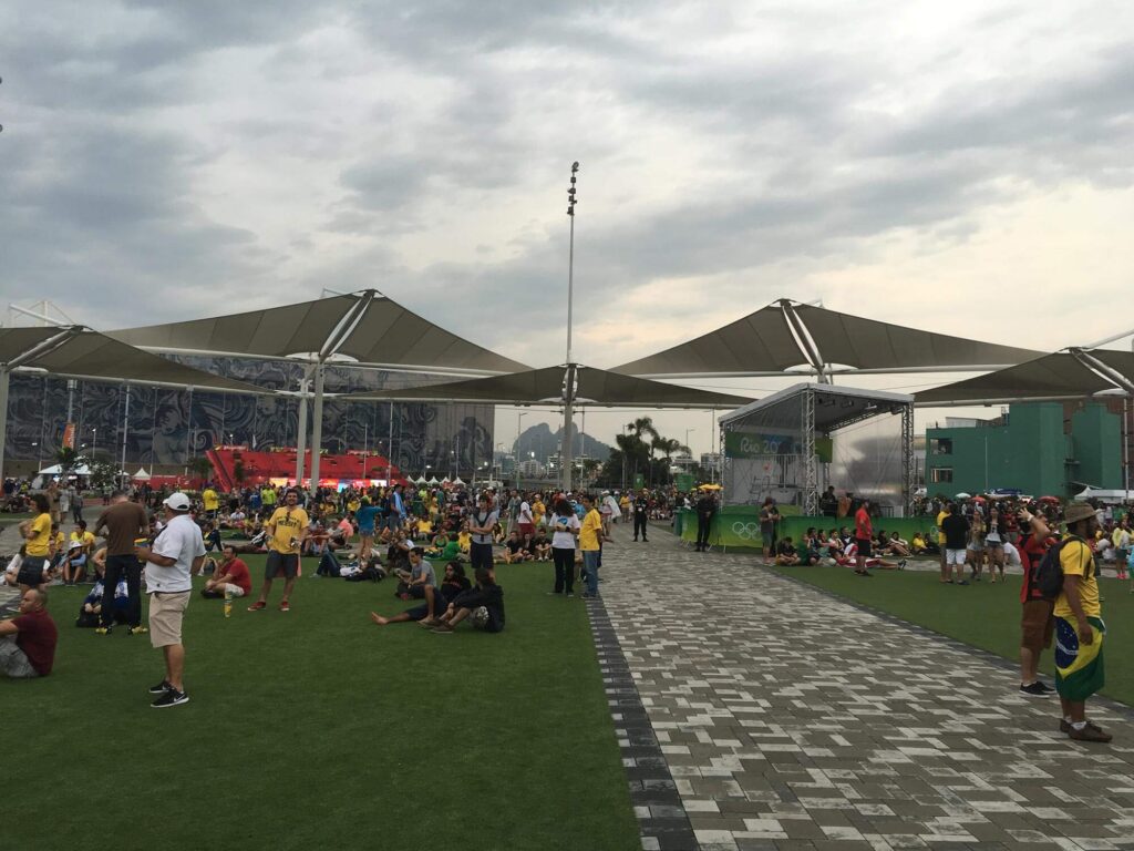 Brazilians in the Olympic Park Rio de Janeiro, Brazil before the men's soccer final