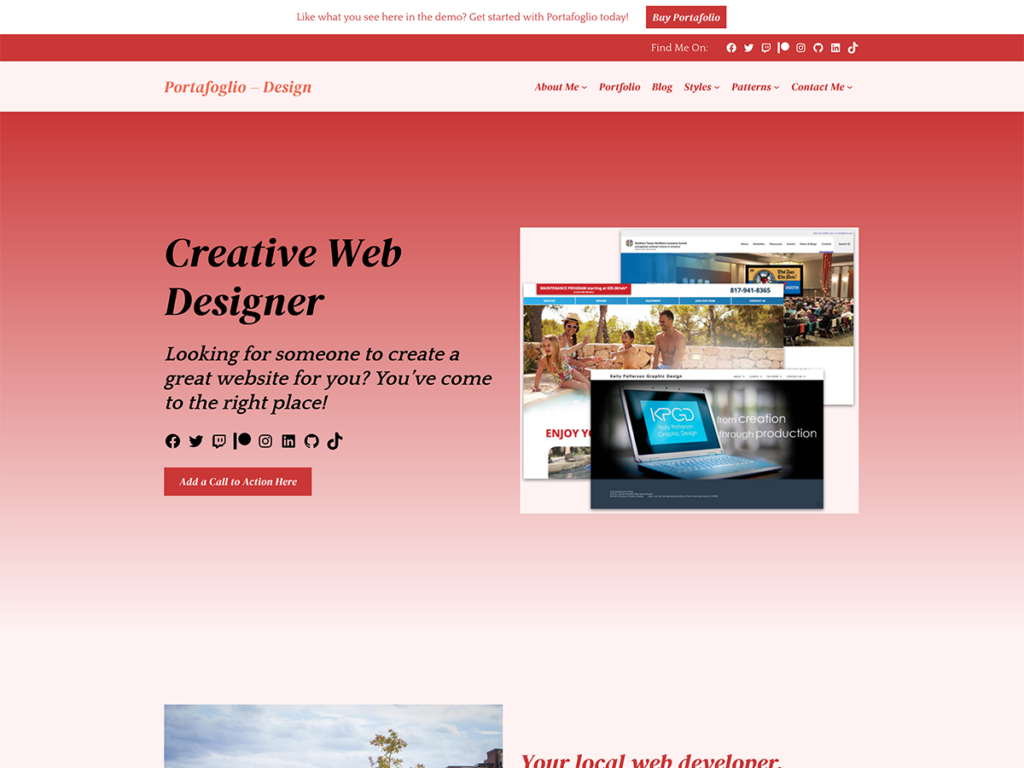 Screenshot of the Portafoglio Design demo homepage