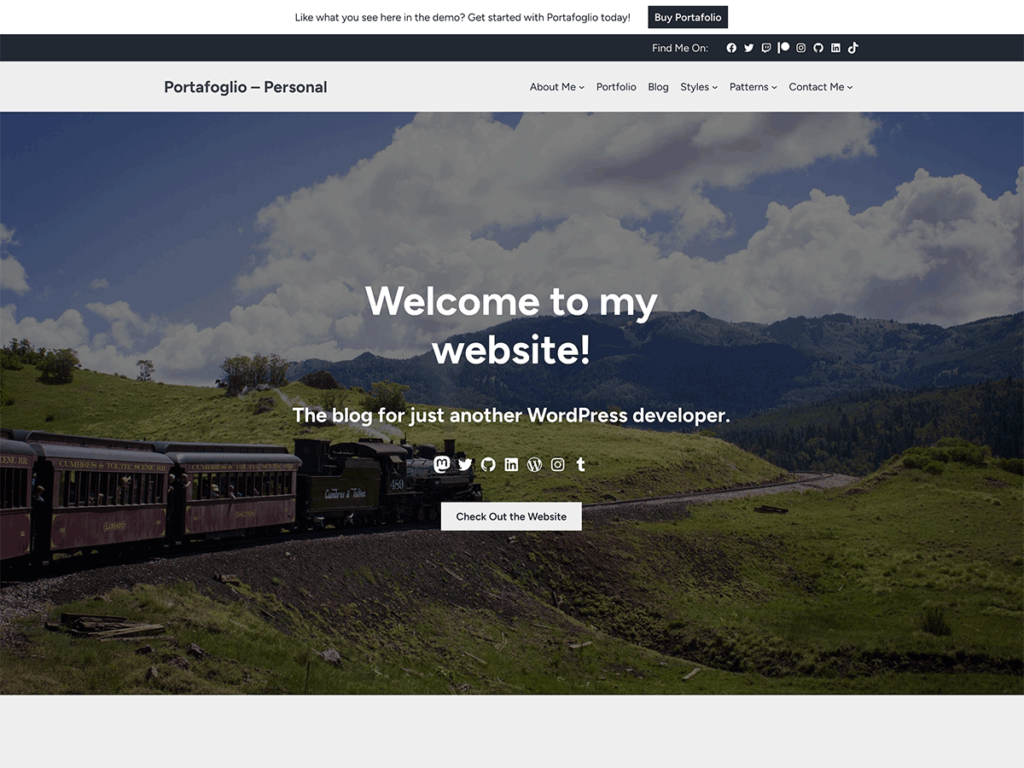 Screenshot of the Portafoglio Personal site demo homepage